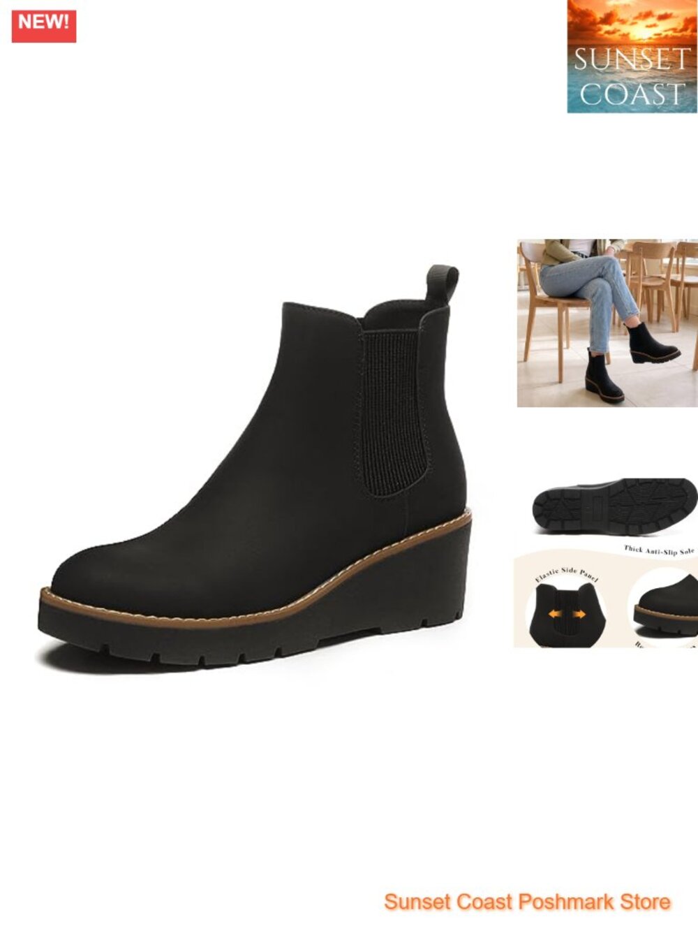 Women's Platform Wedge Chelsea Ankle Boots Vegan Nubuck Suede Slip On